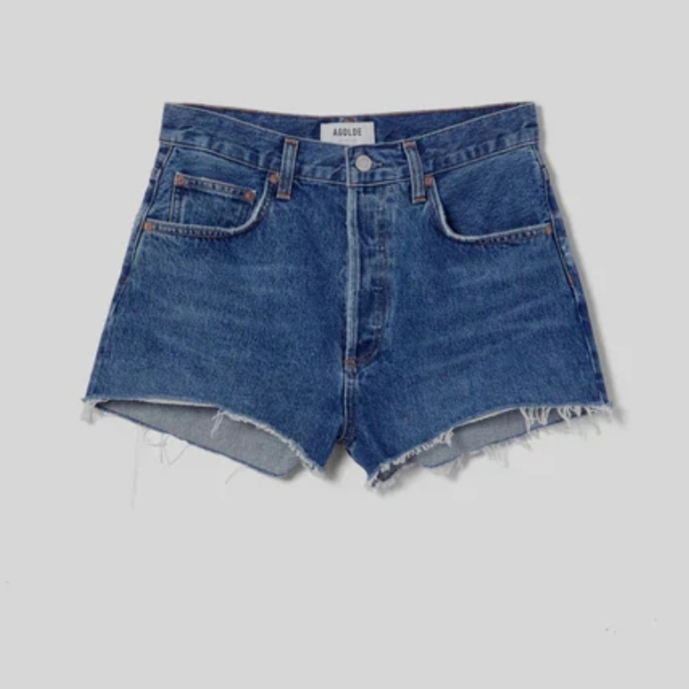 Agolde MILA  Raw-Hem High-Rise Blue Denim Cutoff Shorts size 30